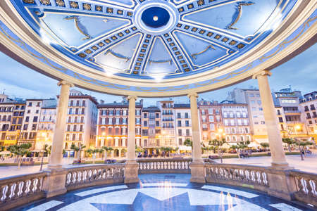 Pamplona Navarra - plaza del Castillo square in the evening view from insideのeditorial素材