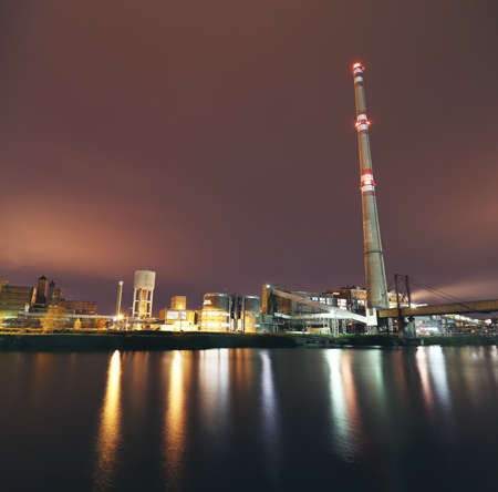 Chemical factory near the river at nightのeditorial素材