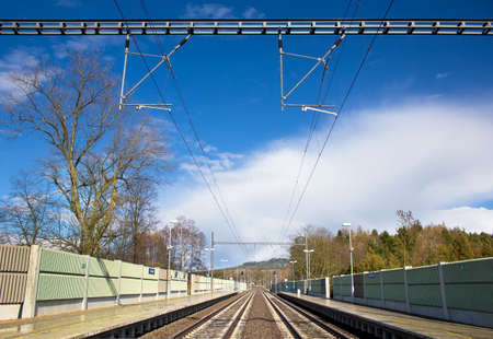 Modernized train station on electrified railwayのeditorial素材