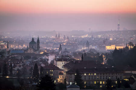 Foggy morning in Pragueの写真素材
