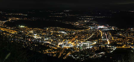 panoramic view of a city at nightの写真素材
