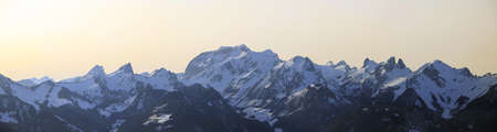 mountain panorama view in winterの写真素材