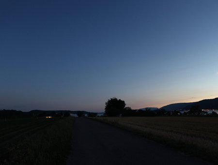 a rural landscape in sunset lightの写真素材