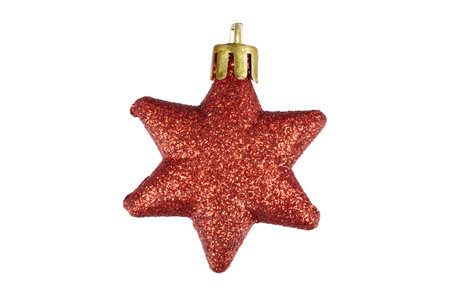red christmas ball in star shape isolated on whiteの写真素材