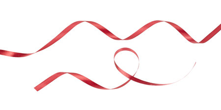 red curvy ribbon band isolated on whiteの写真素材