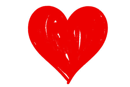 hand-drawn pencil red heart symbol isolated on whiteの写真素材