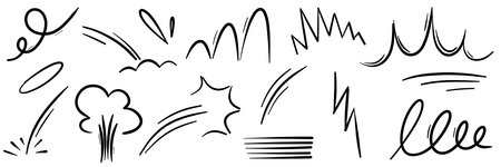 illustration: movement lines sketch hand drawn set isolated on whiteの写真素材