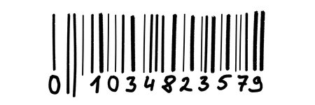 illustration: hand drawn bar code line and numbers isolated on whiteの写真素材