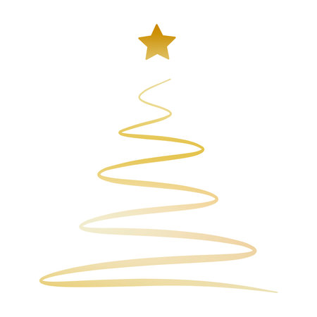 illustration: hand-drawn single line christmas tree in elegant golden art design isolated on whiteの写真素材