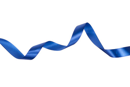 christmas blue ribbon isolated on whiteの写真素材