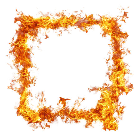 square fire frame border isolated on whiteの素材