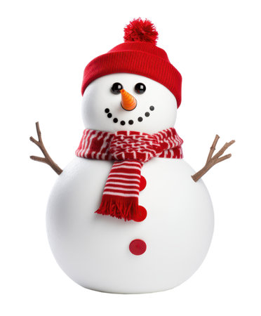 christmas snowman with red hat isolated on whiteの素材