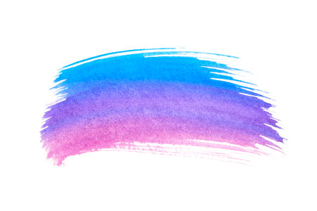 blue purple watercolor brush stroke isolated on whiteの写真素材
