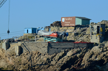SAN FRANCISCO,  NOVEMBER 24 2013, Boat platform on the Southeast Farallon Island, allowing researchers to get on and off the island, and receive supplies.のeditorial素材