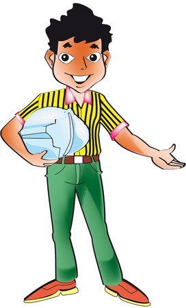 cartoon of an engineer with hands in welcoming townのイラスト素材