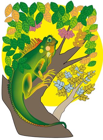 cartoon of a female iguana in a treeのイラスト素材