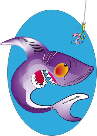cartoon of a shark very aggressiveのイラスト素材