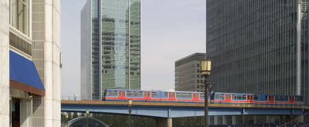 canary wharf london docklands light railway office blocksの写真素材