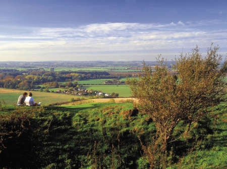 Two walkers looking at the view The Barton Hills Bedfordshire