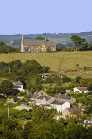 village landscape devon rural church on hill country countrysideの写真素材