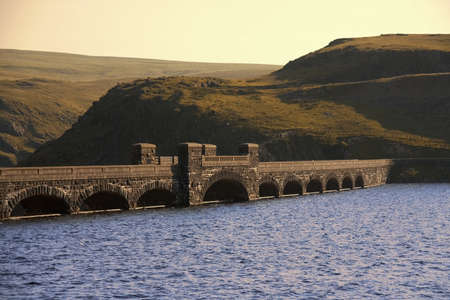wales valley of the river claerwen the cambrian mountains valley is dammed with reservoir to provide a stable water supply to the city of birminghamの写真素材