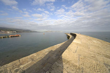 lyme regis dorset england the cobb harbour wallの写真素材