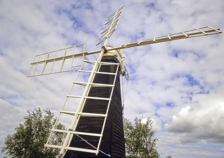 Priory Mill Timber smock drainage mill built 1910 st olaves norfolk broads national park east anglia england uk europeの写真素材