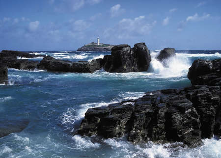 rocks lighthouse godrevy point cornwall ukの写真素材