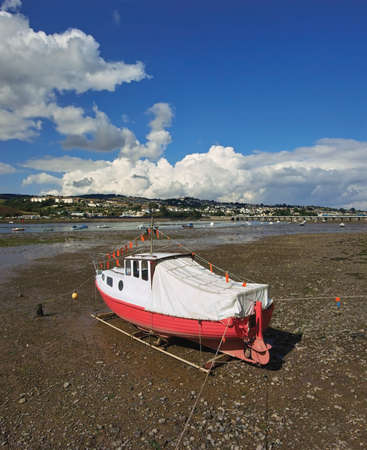 holiday resort town teignmouth devon england uk boat estuary of the river teignの写真素材