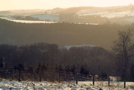 england gloucestershire the cotswolds broadway tower park with covering of snow winterの写真素材