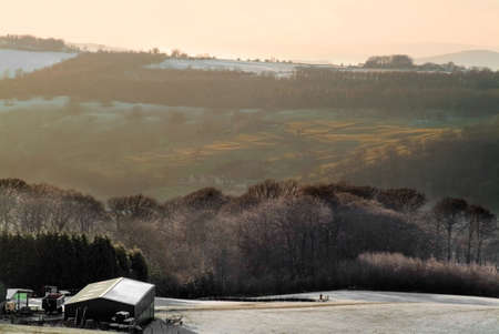 england gloucestershire the cotswolds broadway tower park with covering of snow winterの写真素材
