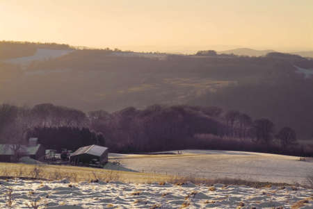 england gloucestershire the cotswolds broadway tower park with covering of snow winterの写真素材