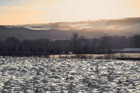 england gloucestershire the cotswolds broadway tower park with covering of snow winterの写真素材