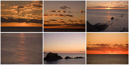  collage montage sunset sunrise over seaの写真素材