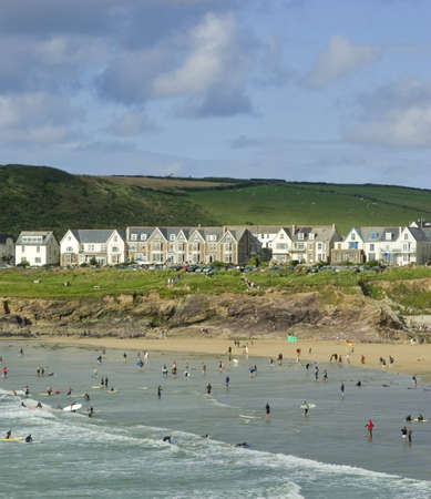  	polzeath hayle bay the cornish coast cornwall england uk surfersの写真素材