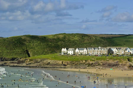  	polzeath hayle bay the cornish coast cornwall england uk surfersの写真素材