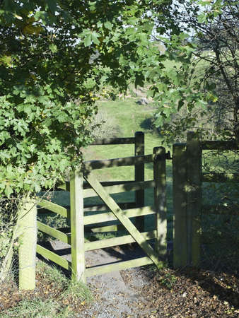 A gate on a footpath.の写真素材