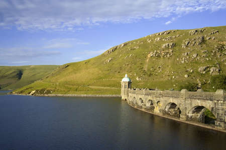 The elan valley cambrian mountains area of outstanding natural beauty powys wales the valley has dams and reservoirs which are used to provide the city of birmingham with a stable water supply.の写真素材