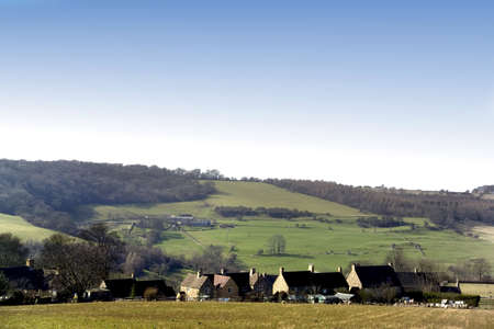 A view over cotswolds landscape and a village gloucestershire midlands england ukの写真素材