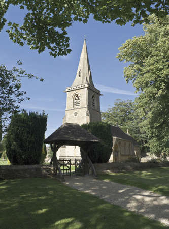 The church at lower slaughter village the cotswolds gloucestershire the midlands england uk.の写真素材