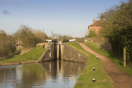 The Worcester and Birmingham canal at Tardebigge canal village in Worcestershire, the Midlands, England.の写真素材