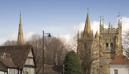 england worcestershire the historic market town of evesham Churches of All Saints and St Lawrence and Abbot Lichfield s 16th Century Bell towerの写真素材
