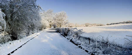 A snow covered rural landscape in the countrysideの写真素材