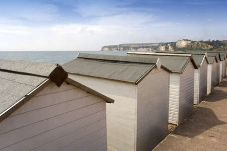 beach hut sea front seaton devon england ukの写真素材