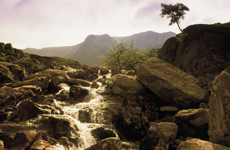 wales gwynedd snowdonia national park the ogwen fallsの写真素材