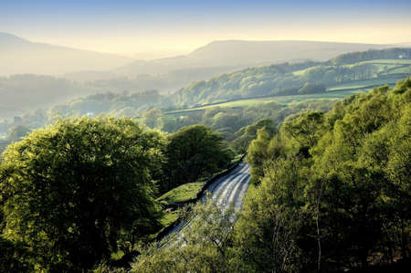 View over the Derwent valley derbyshire at sunsetの写真素材