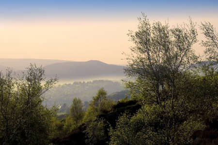 View over the Derwent valley derbyshire at sunsetの写真素材