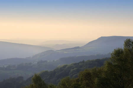 View over the Derwent valley derbyshire at sunsetの写真素材