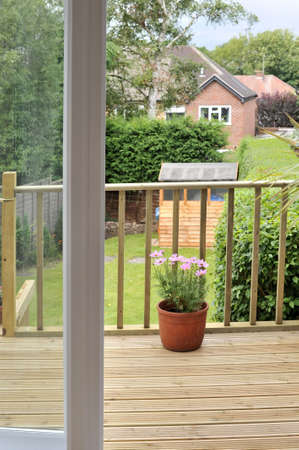  with wooden decking and patio leading to gardenの写真素材