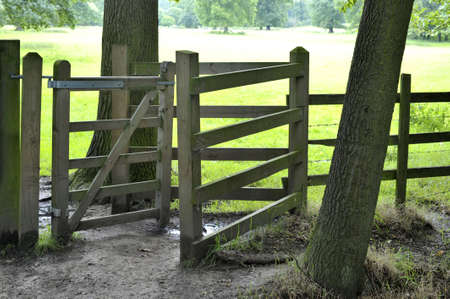 A gate on a footpath.の写真素材